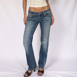 Y2K Miss Me Low Rise Contrast Stitch Straight Leg Jeans Size 27